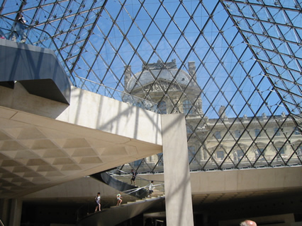 Looking through the pyramid at the Louvre