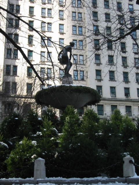 The statue in front of the Plaza